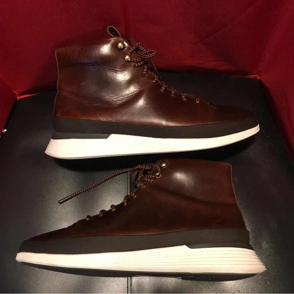 Brown Leather High-Top Men’s Sneakers - Casual Fashion Boots